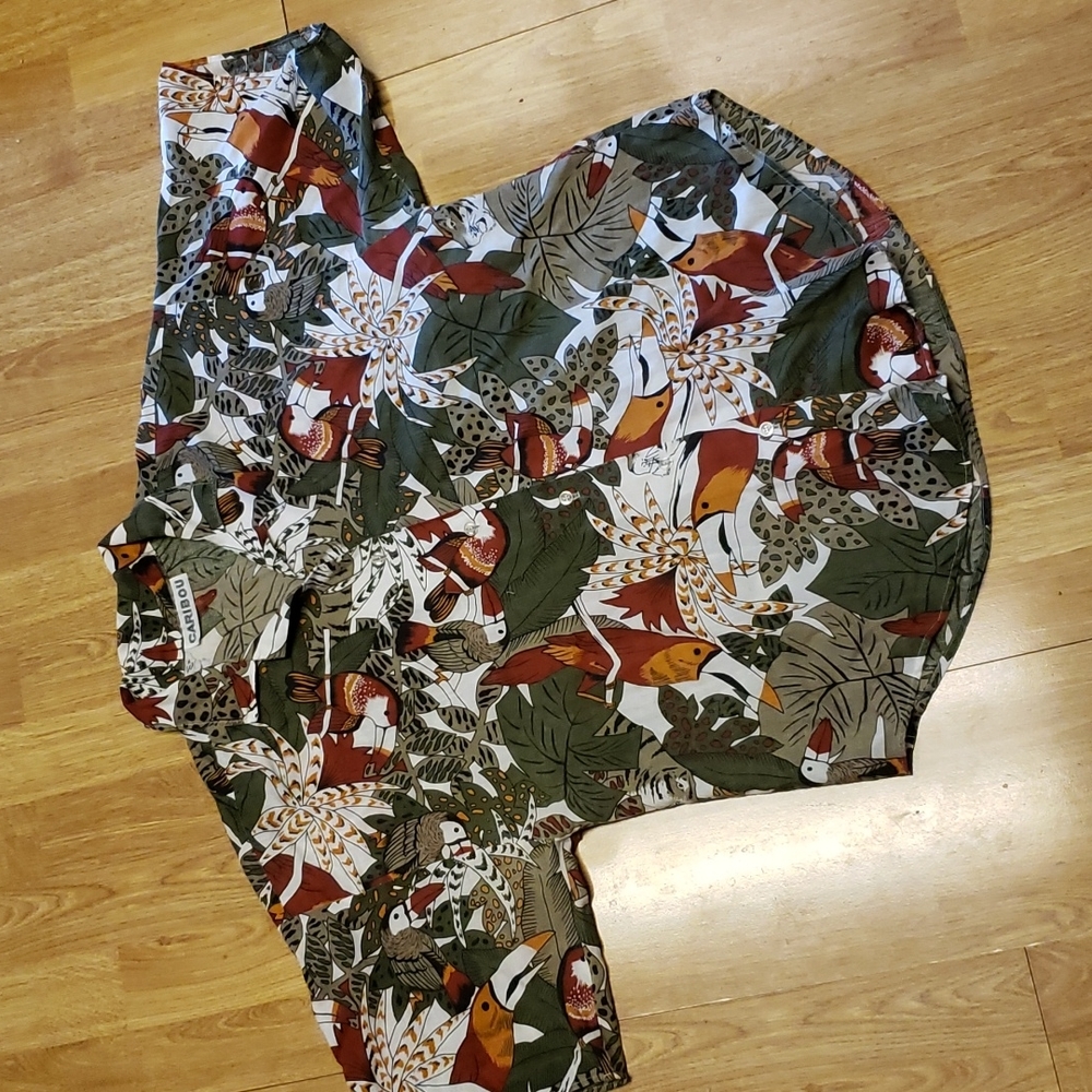 Vintage toucan print button front shirt M